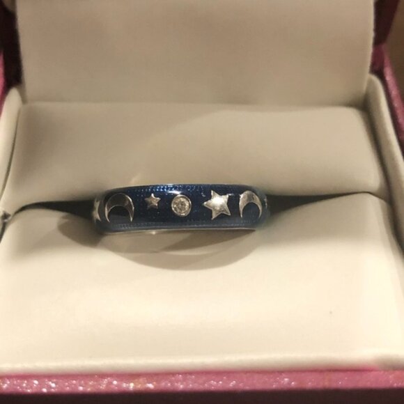 RETIRED 18K White Gold Green/Blue Enemel W Stars/Moon Hidalgo Ring - Picture 4 of 7